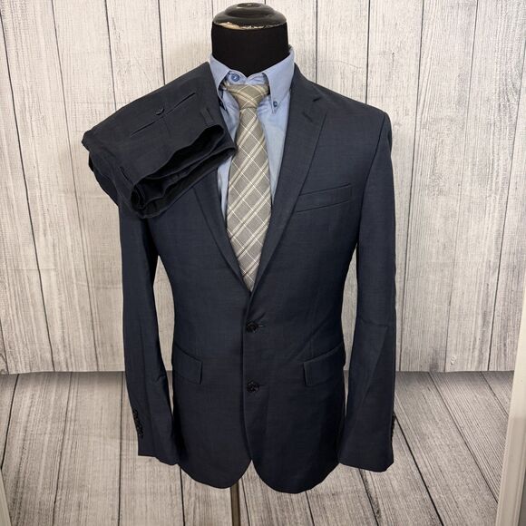 Jos. A. Bank Traveler 40L - W36 x L32 Blue Slim Fit 100% Wool 2-Piece Suit